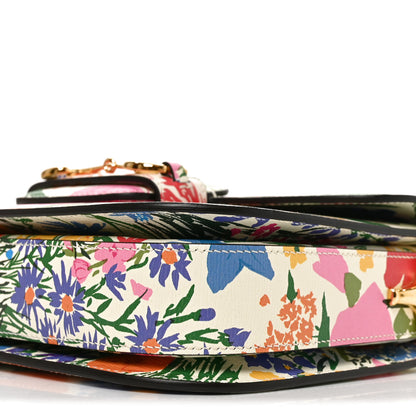 Gucci X KEN SCOTT New Shangai Calfskin Jardin D'Avril Floral Print Horsebit 1955 Shoulder Bag Ivory Pink Wild Rose 9 of 9