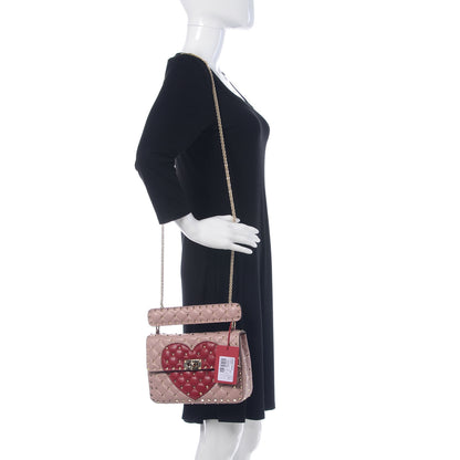 Valentino Garavani Nappa Quilted Heart Medium Rockstud Spike Shoulder Bag Paradise Rose Red 2 of 9