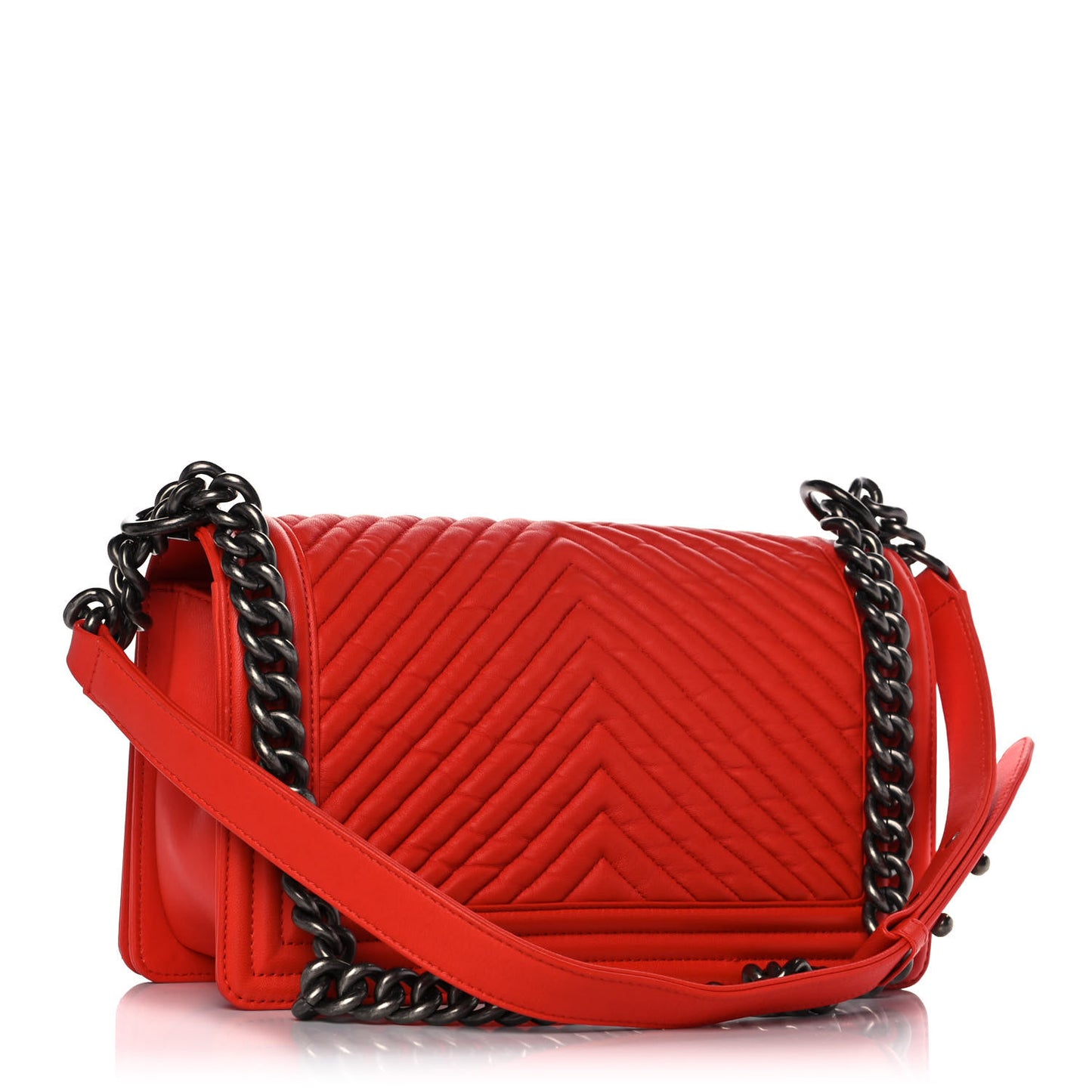 Wrinkled Lambskin Chevron Quilted Medium Boy Flap Orange