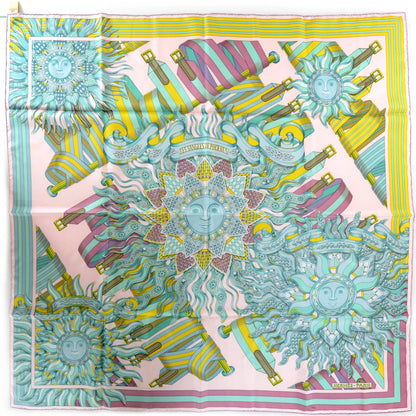 Hermes Silk Les Sangles de Phoebus Scarf 90 Rose Pale Aqua Arnica 2 of 7