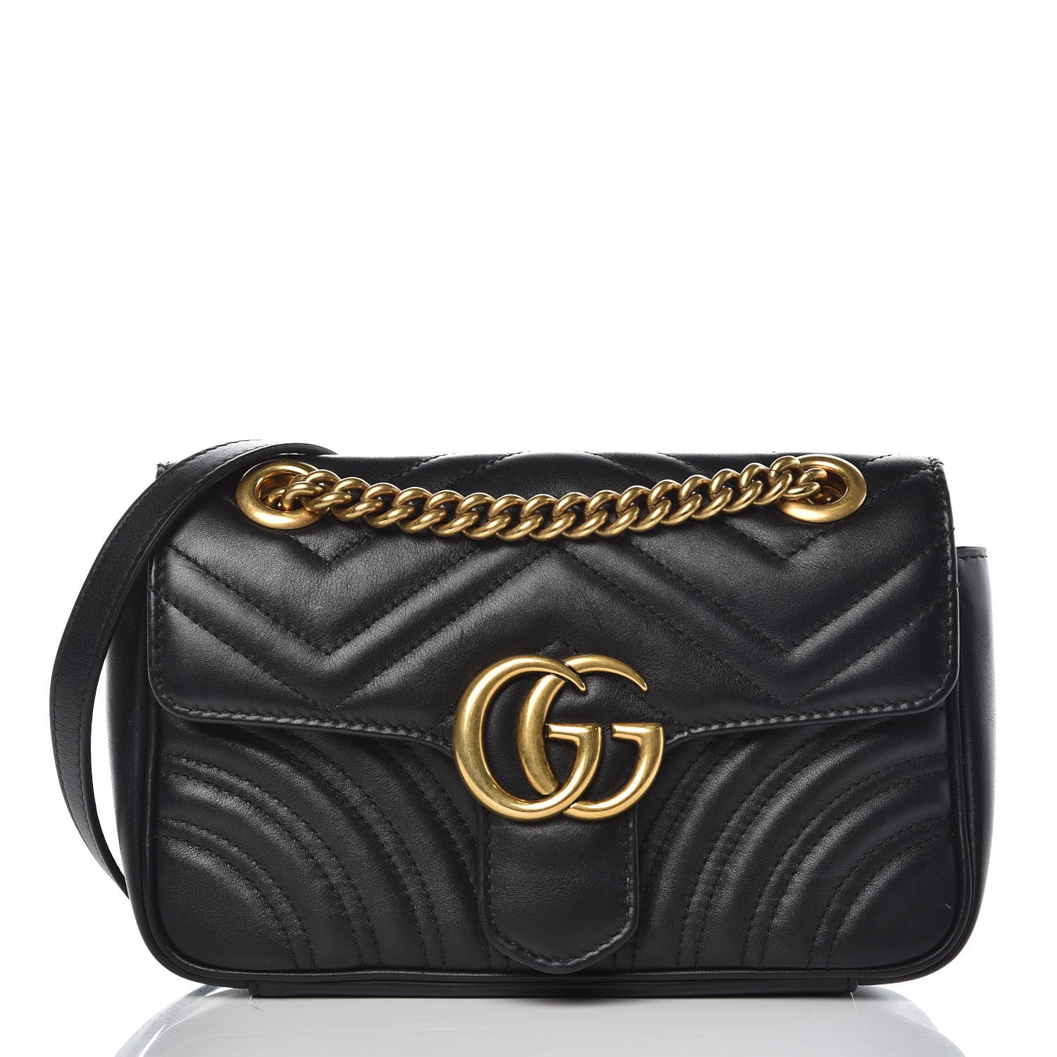 Gucci Calfskin Matelasse Mini GG Marmont Shoulder Bag Black 1 of 15