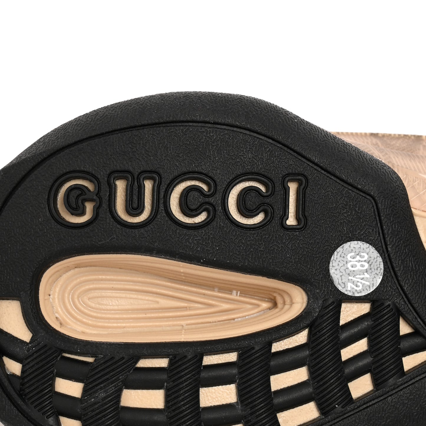 Ultralight Plume Calfskin Monogram Printed Womens Gucci Run Sneakers 38.5 Beige Ebony
