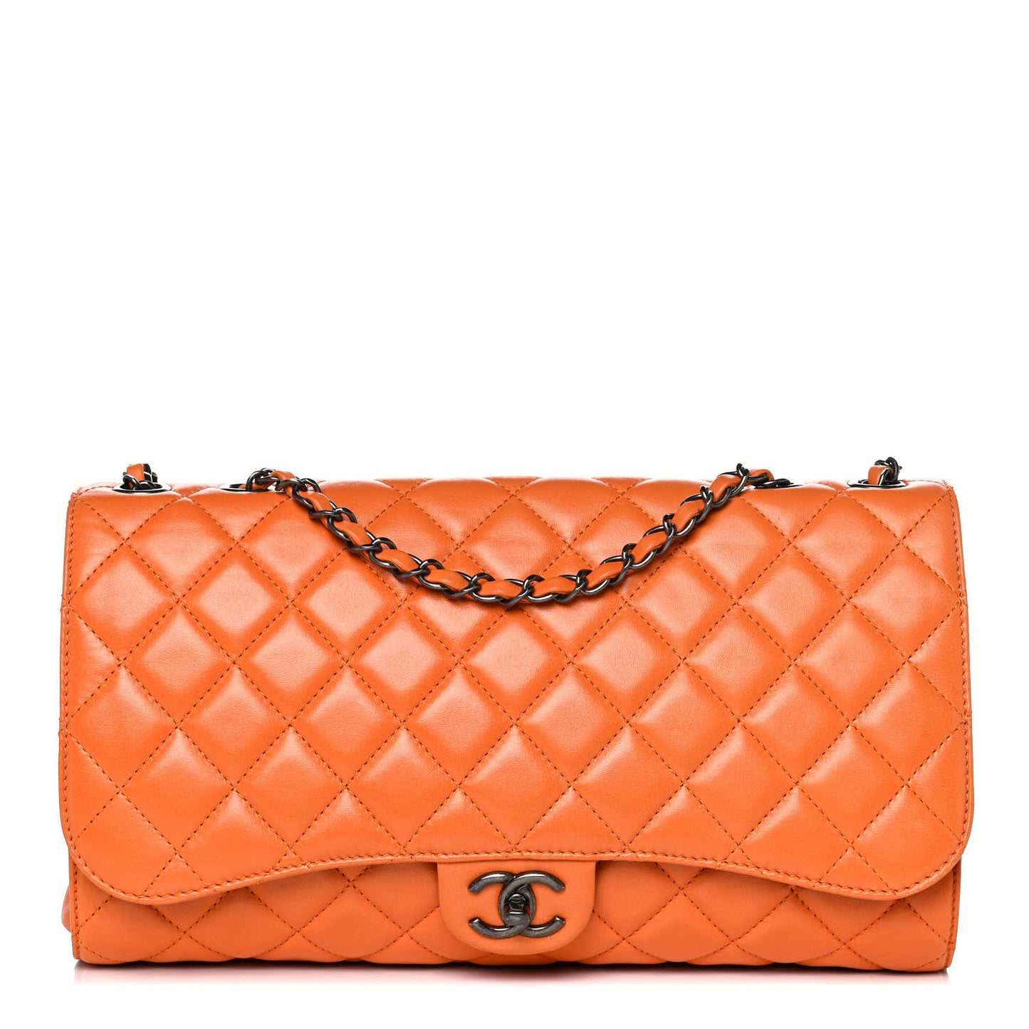 Lambskin Quilted Jumbo Grocery By Chanel Drawstring Shopping Bag Orange