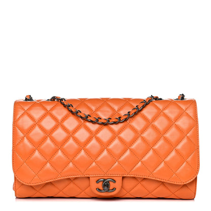 Chanel Lambskin Quilted Jumbo Grocery By Chanel Drawstring Shopping Bag Orange 1 of 16