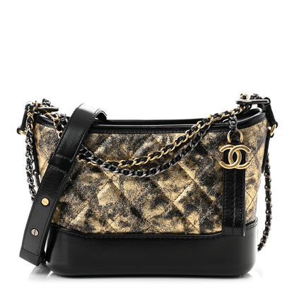 Chanel Metallic Crumpled Goatskin Quilted Small Gabrielle Hobo Black Gold 1 of 9