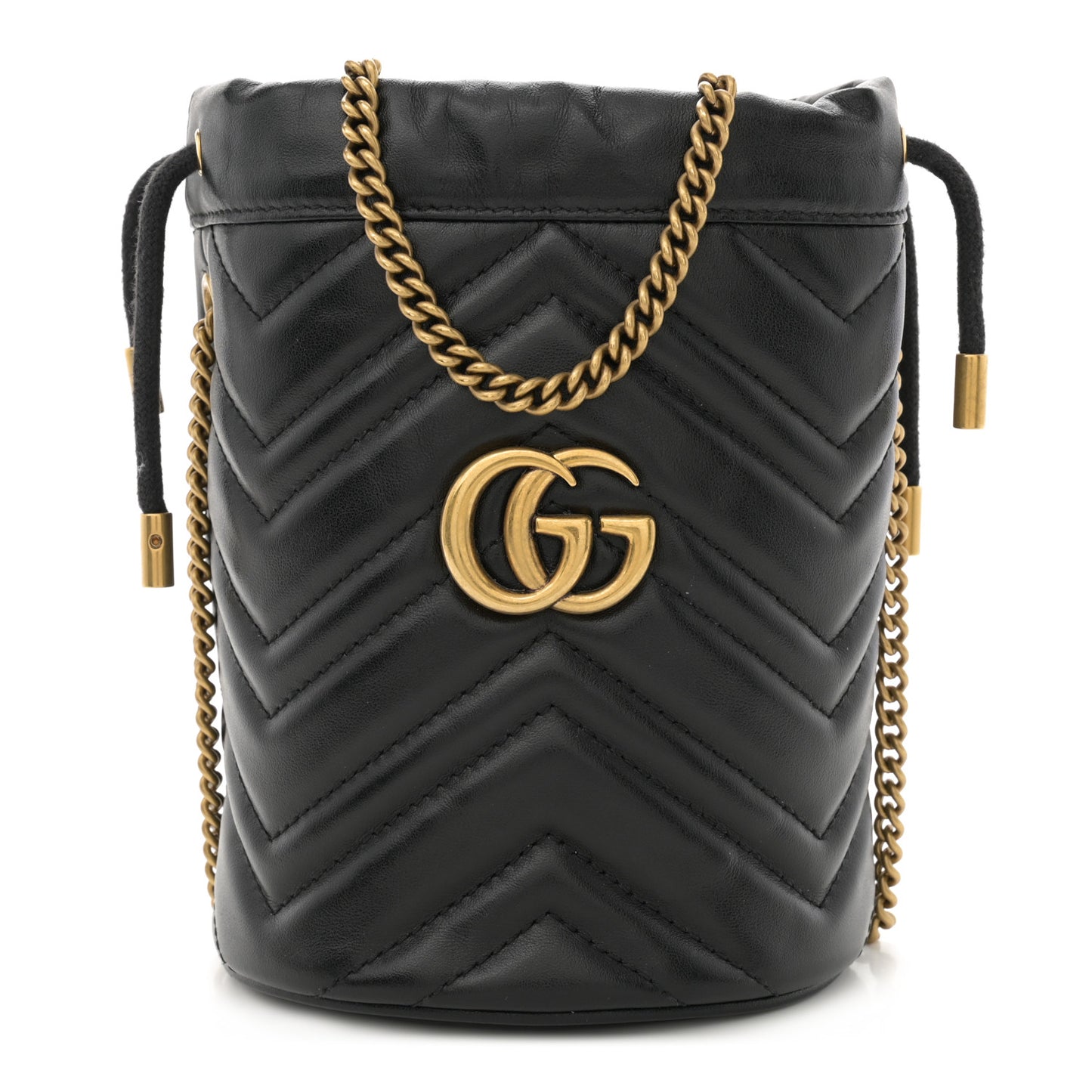 Calfskin Matelasse Mini GG Marmont 2.0 Bucket Bag Black