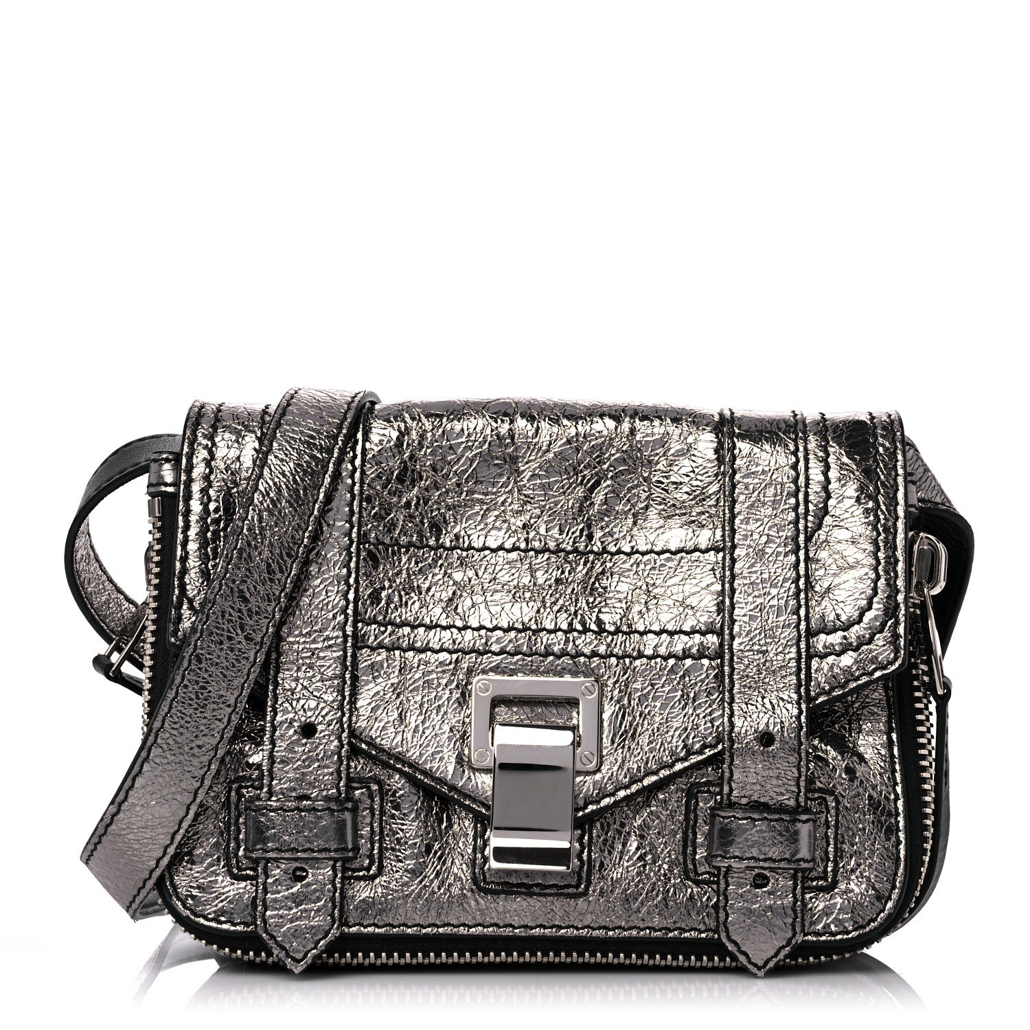 Proenza Schouler Metallic Paper Lambskin PS1 Mini Pouch Messenger Dark Silver 1 of 11