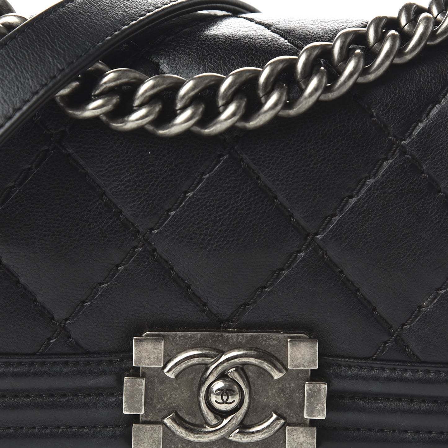 Calfskin Double Stitch Small Boy Flap Black
