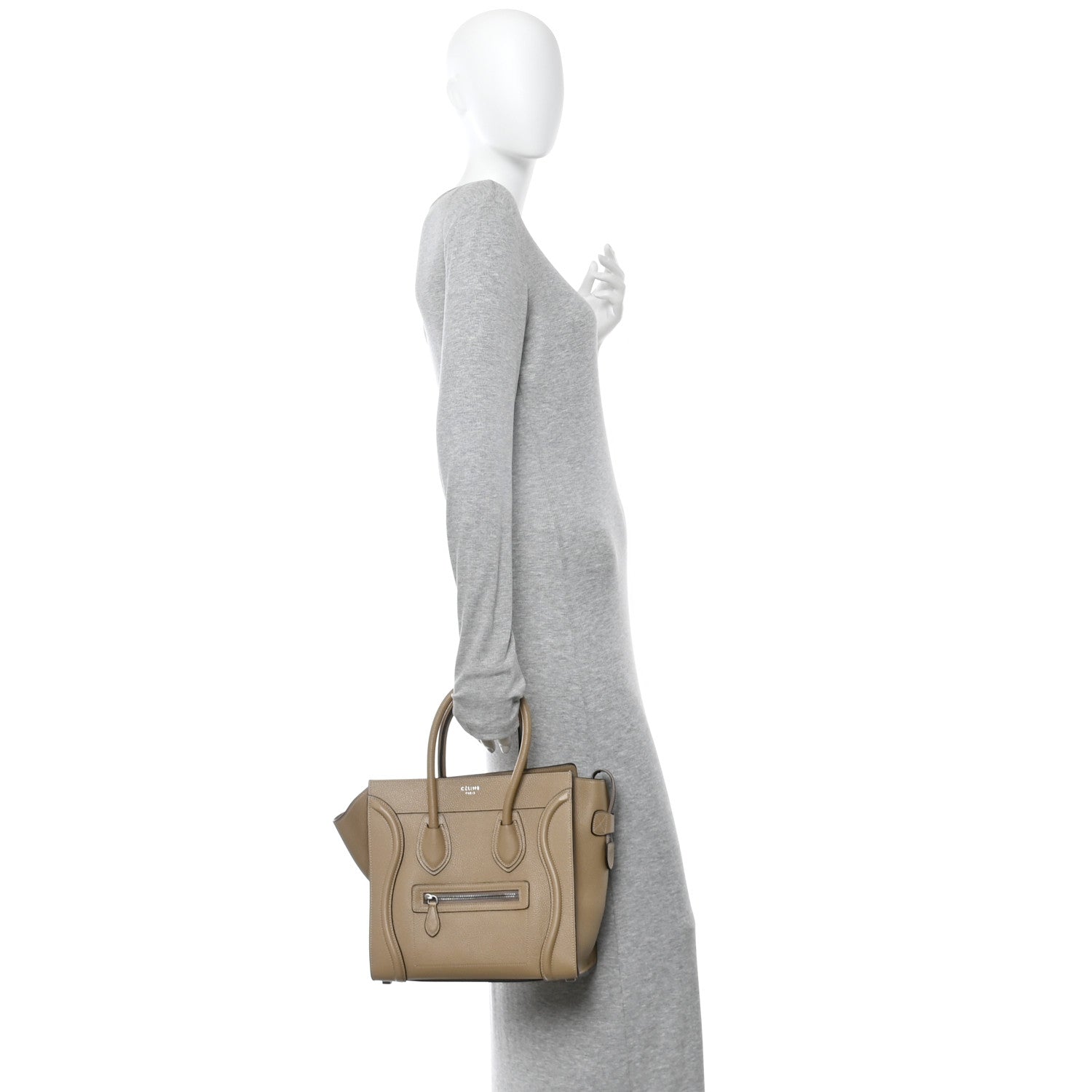 Celine Drummed Calfskin Micro Luggage Dune 2 of 9