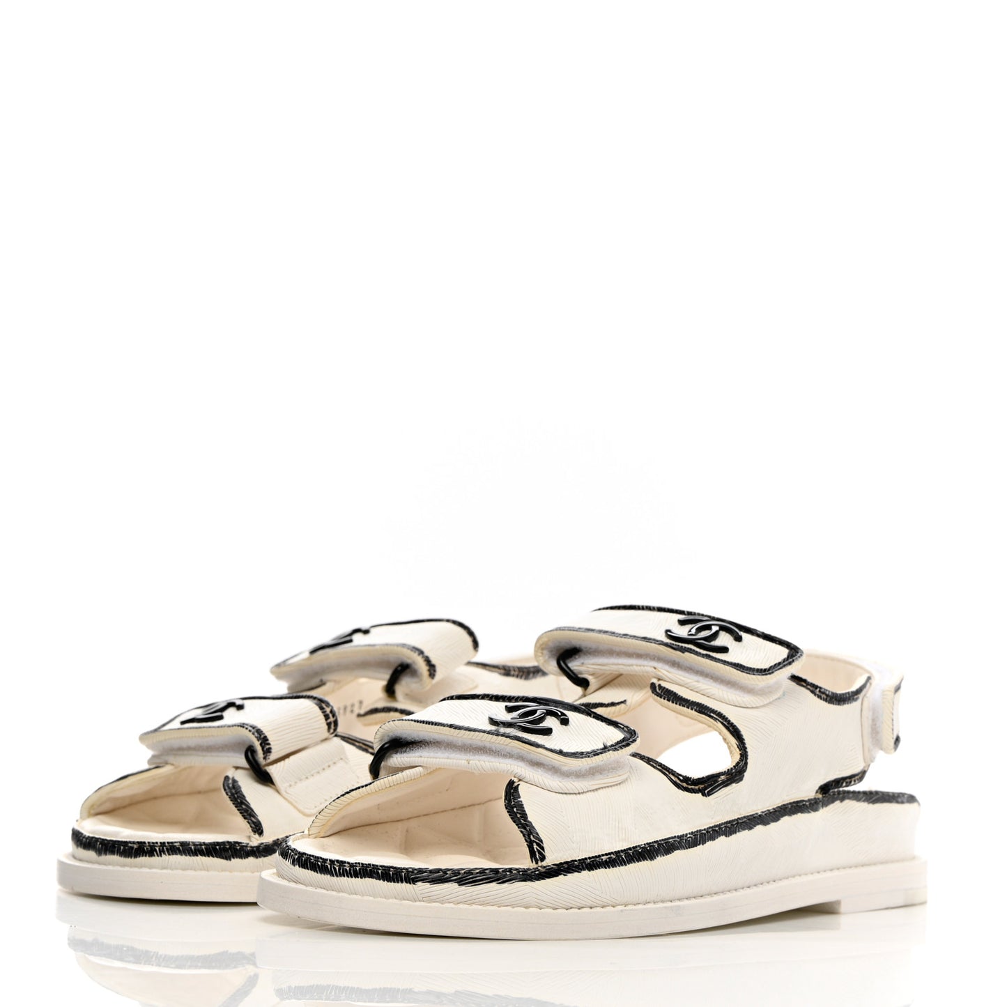 Calfskin Printed Velcro Dad Sandals 35 White Black