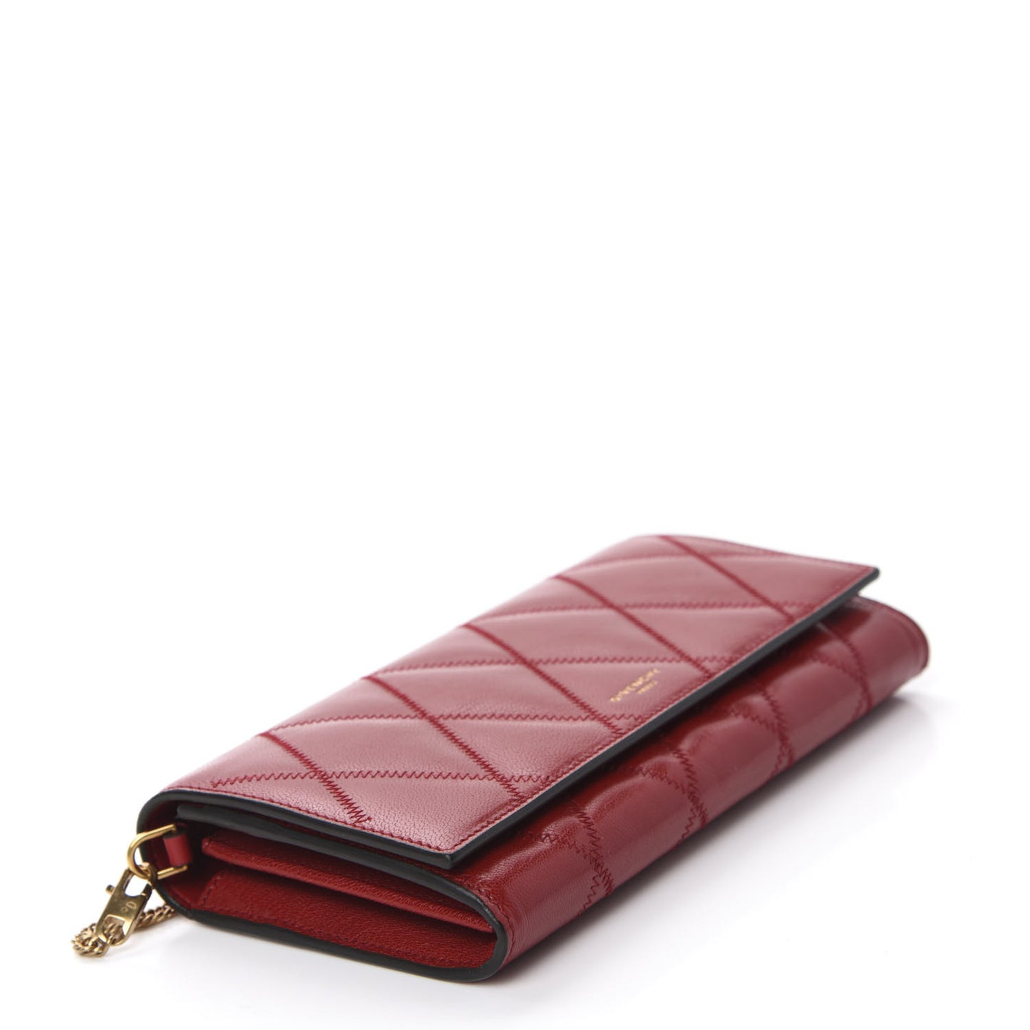 Goatskin Quilted GV3 Chain Wallet Vermillon