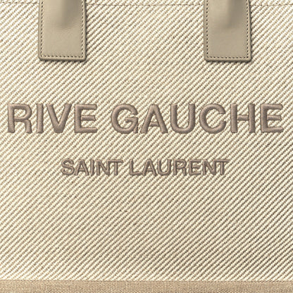 Saint Laurent Linen Calfskin Small Rive Gauche Tote Beige Sea Salt 7 of 9