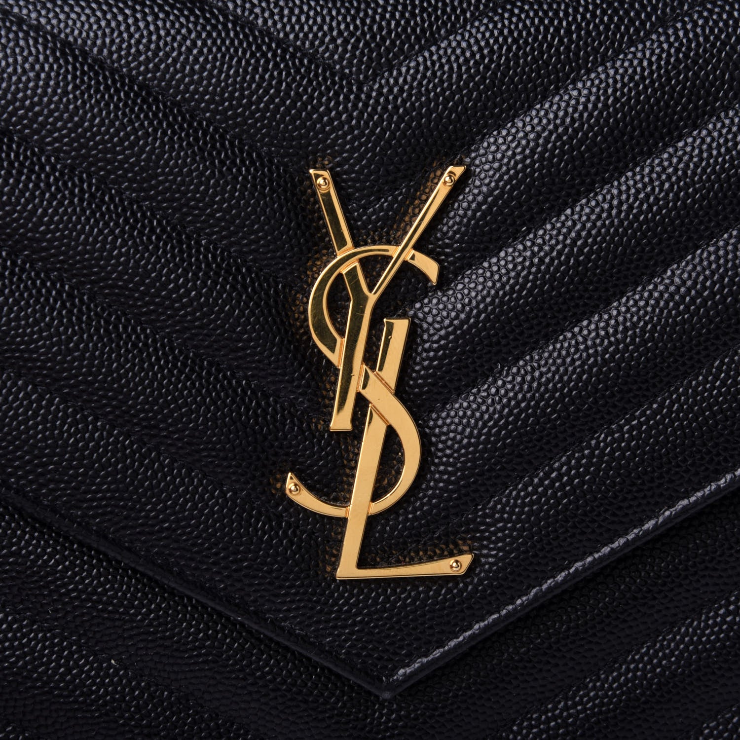 Saint Laurent Grain De Poudre Matelasse Chevron Monogram Chain Wallet Black 10 of 11