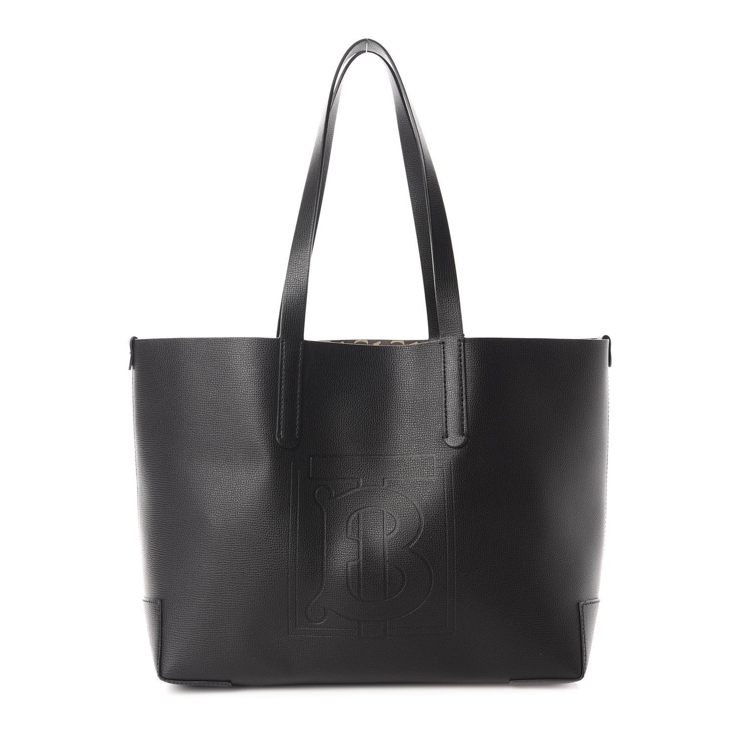 Calfskin TB Motif Embossed Medium Tote Black