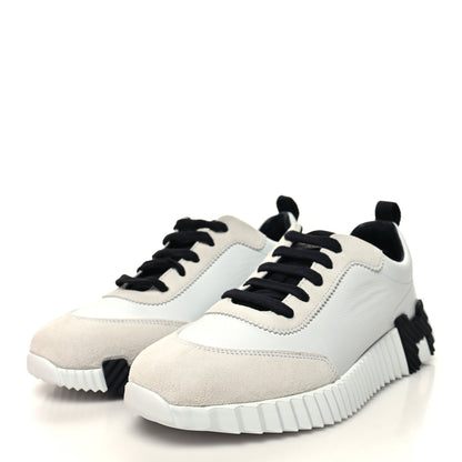 Hermes Goatskin Suede Goatskin Bouncing Sneakers 37 White Black 3 of 9