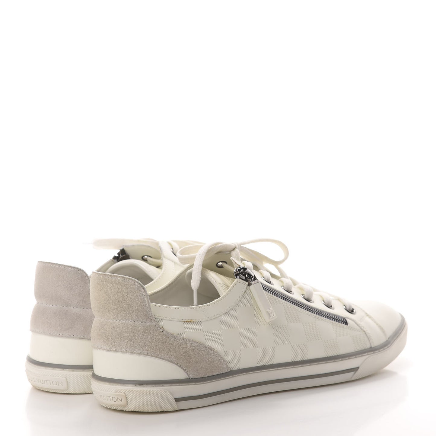 Calfskin Suede Damier Infini Mens Aventure Zip Up Sneaker 9 White