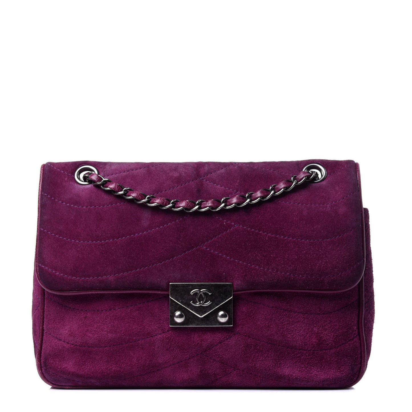 Suede Lambskin Scallop Quilted Medium Pagoda Flap Purple