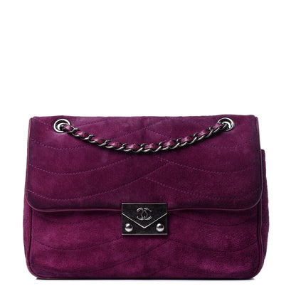 Chanel Suede Lambskin Scallop Quilted Medium Pagoda Flap Purple 1 of 18