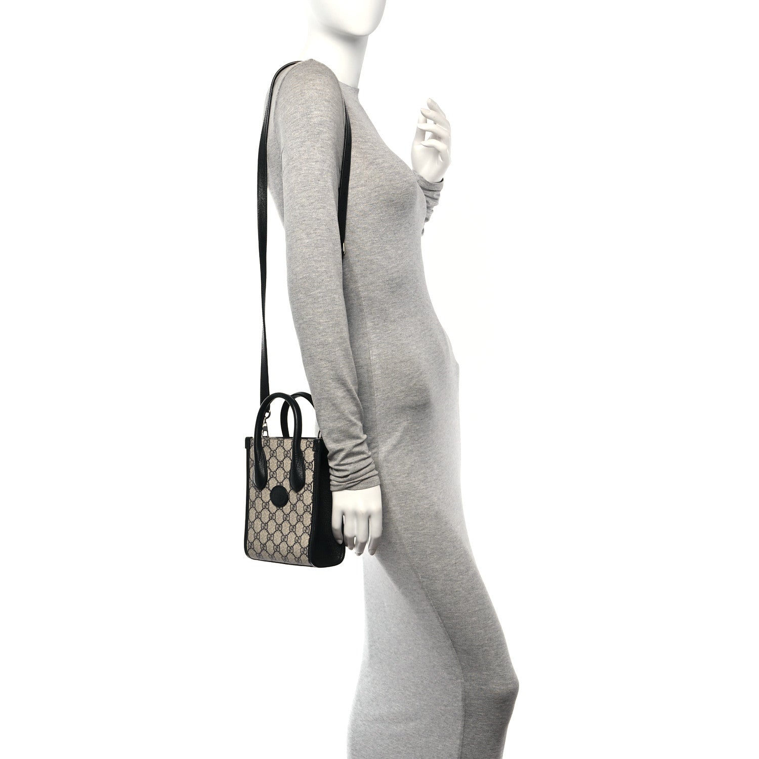 Gucci GG Supreme Monogram Textured Dollar Calfskin Mini Retro Interlocking G Tote Bag Beige Blue 2 of 10