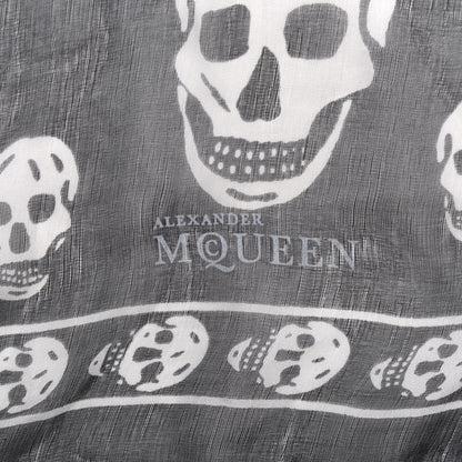 Alexander McQueen Silk Chiffon Skull Scarf Black Ivory 3 of 4