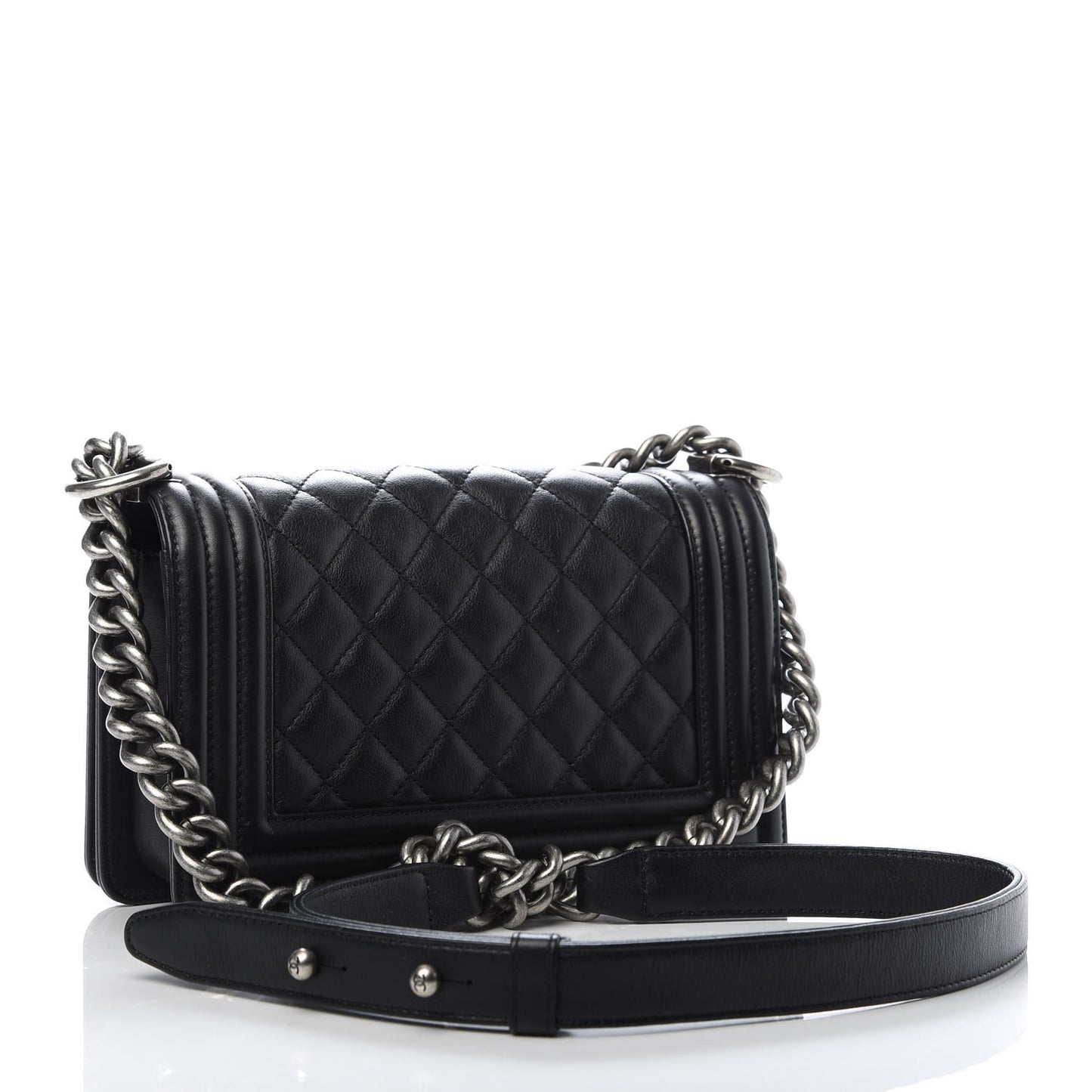 Calfskin Quilted Small Boy Flap Black