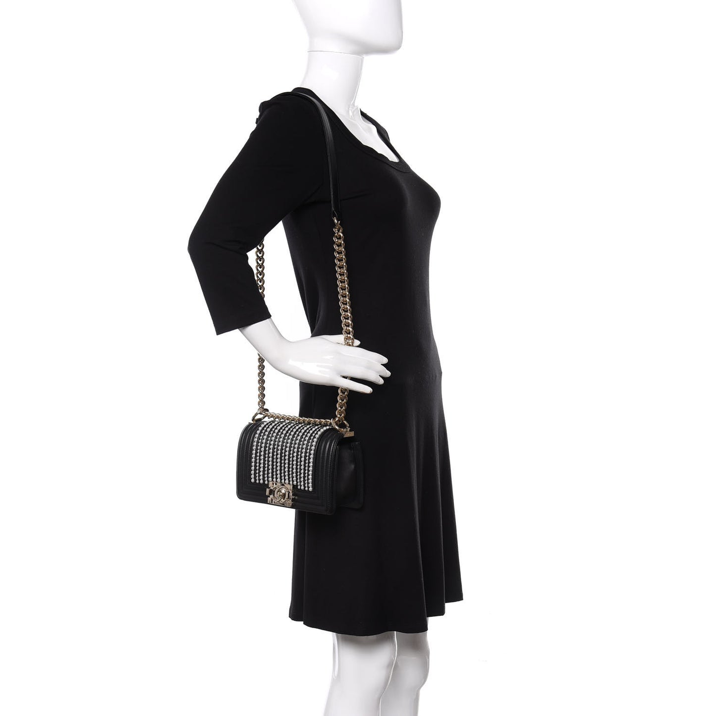 Calfskin Pearl Small Boy Flap Black