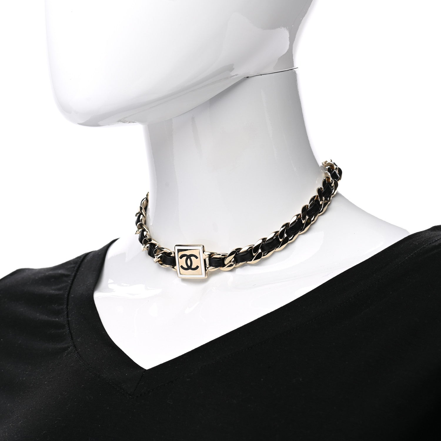 Chanel Metal Lambskin CC Square Choker Gold Black White 2 of 5