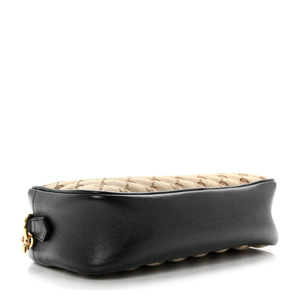 Gucci Monogram Matelasse Diagonal Small GG Marmont Chain Shoulder Bag Beige Black 3 of 9