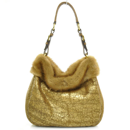 Prada Suede Shearling Mink Fur Crocodile Shoulder Bag 4 of 10