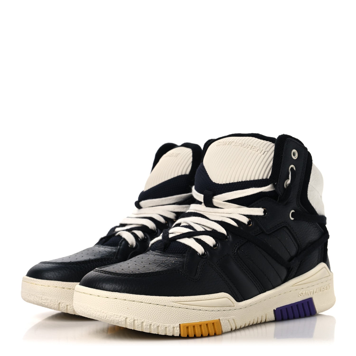 Saint Laurent Crackled Calfskin Mens Cure 05 High Top Sneakers 42 Black White 4 of 10