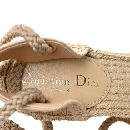 Christian Dior Canvas Embroidered Granville Ankle Tie Espadrille Wedges 37 Cream 21 of 22