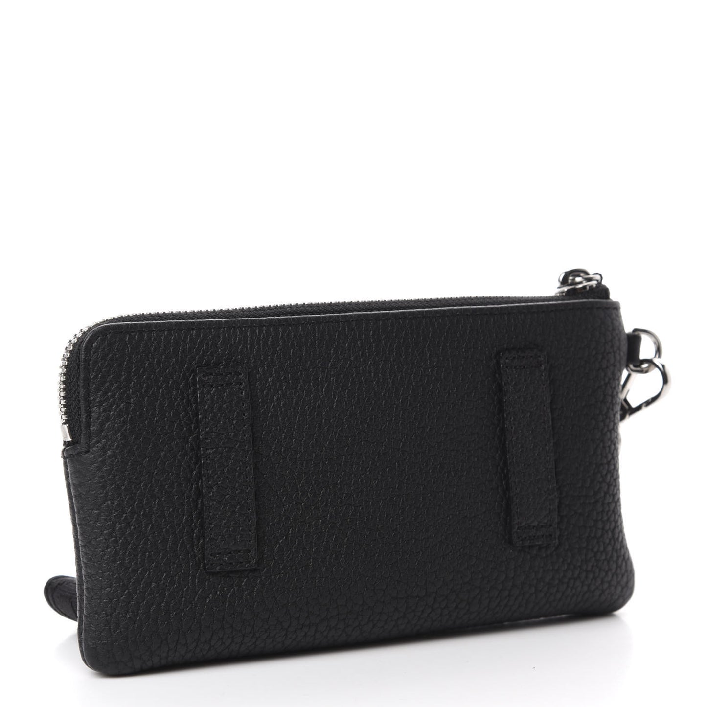 Calfskin Wristlet Logo Zip Pouch Black