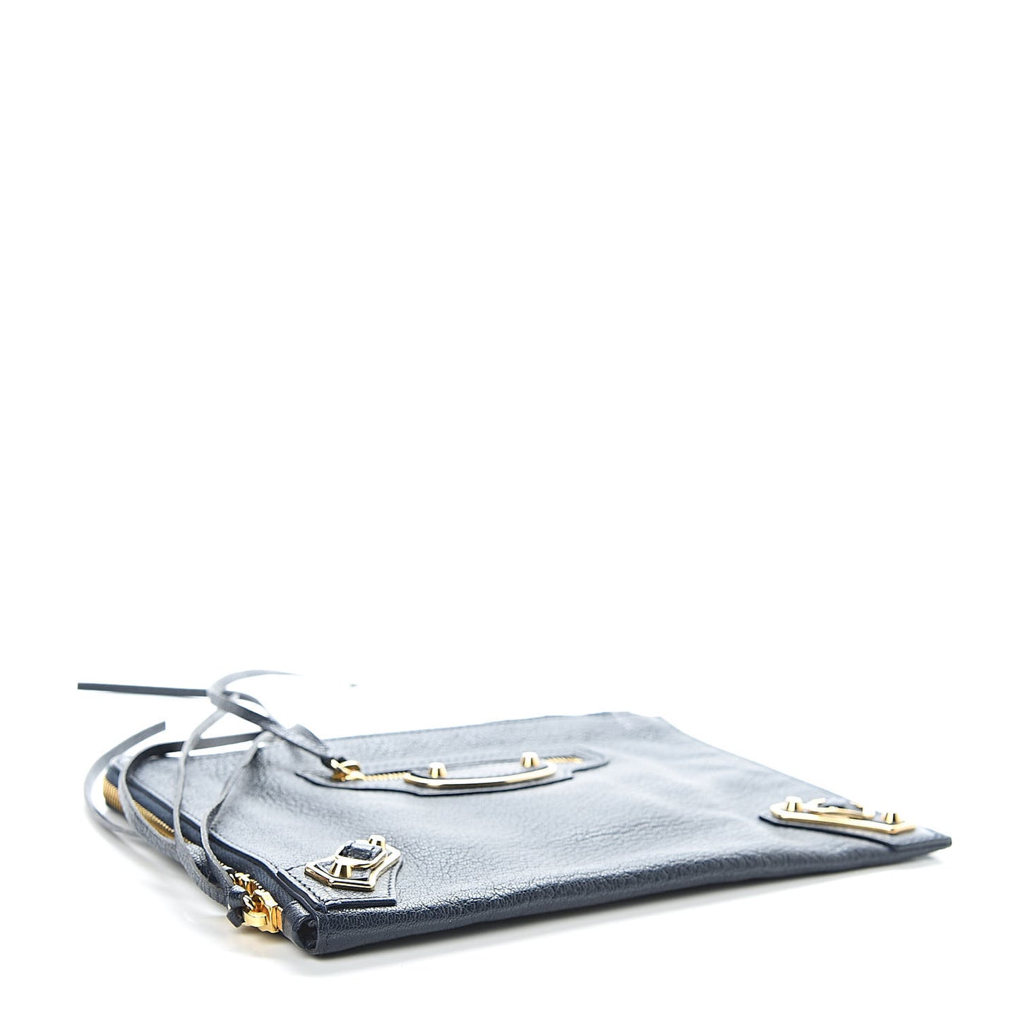 Chevre Gold Metallic Edge Hardware Pouch Bleu Nuit