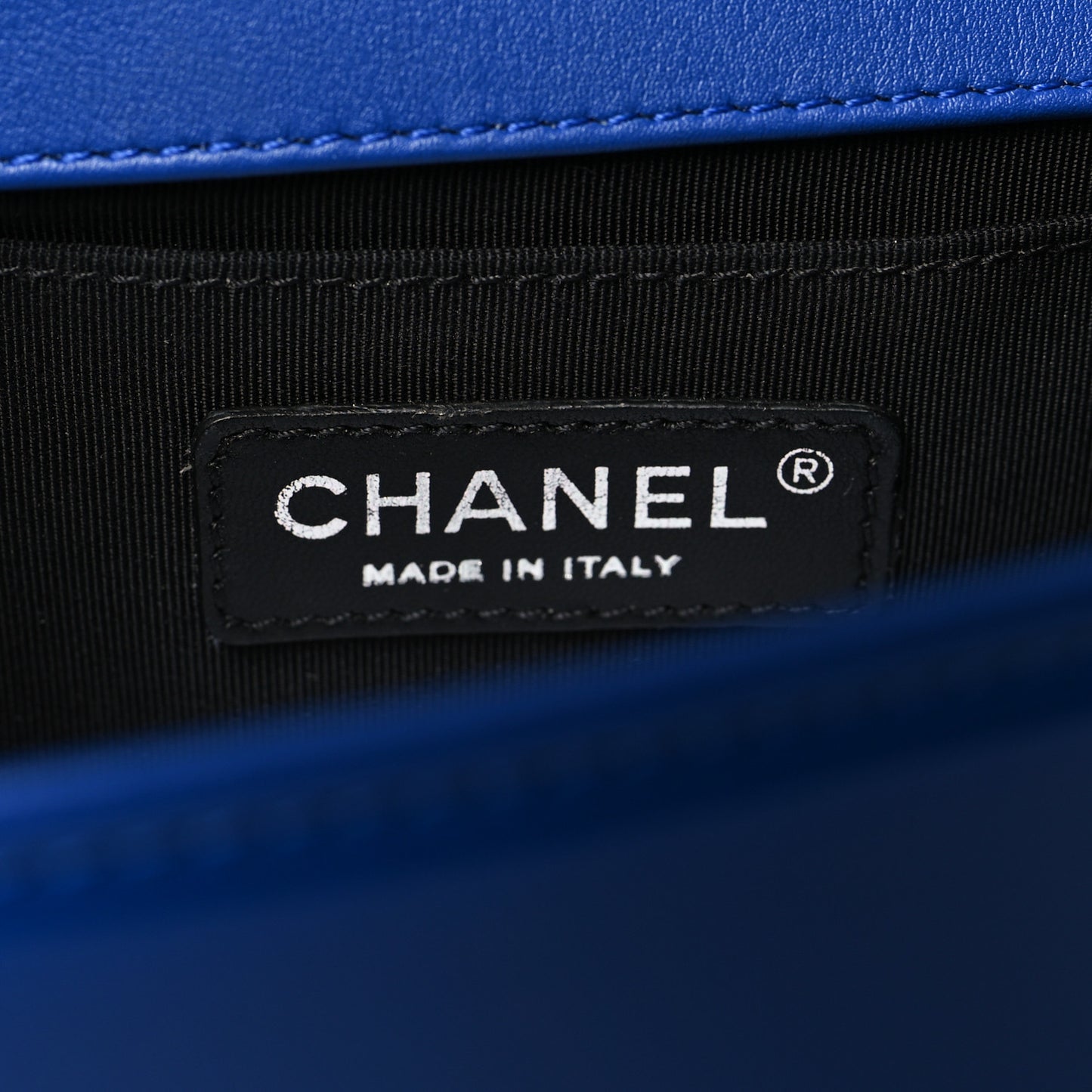 Patent Calfskin Quilted Medium Plexiglass Boy Flap Blue