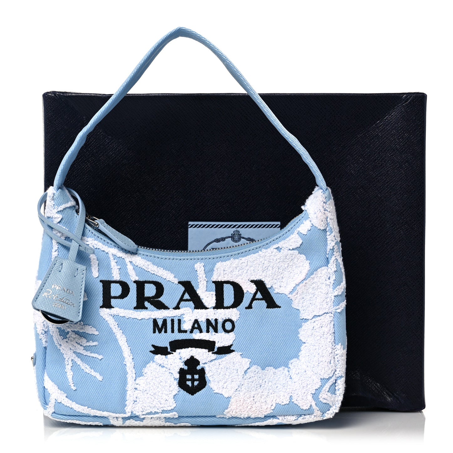Nylon Embroidered Drill Mini Re-Edition 2000 Bag Sky Blue White