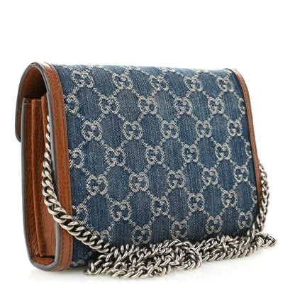 Gucci New Denim GG Monogram Dollar Calfskin Enamel Mini Dionysus Chain Wallet Blue Tea Cuir Epilog Electric Blue 3 of 14