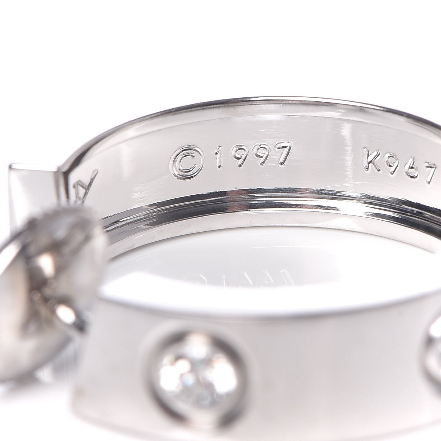 18K White Gold 6 Diamond 5.5mm LOVE Hoop Earrings