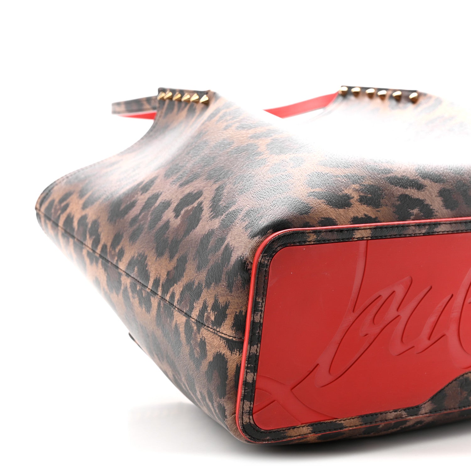 Christian Louboutin Calfskin Empire Leopard Print Spiked Large Cabarock Shopper Tote Brown 8 of 10