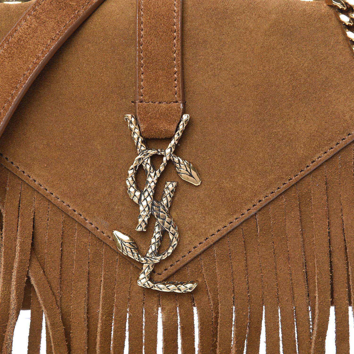 Saint Laurent Suede Fringe Baby Monogram Satchel Light Ocre 9 of 12