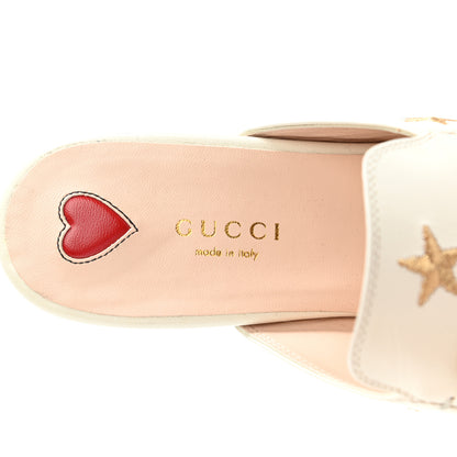 Gucci Goatskin Bee Star Embroidered Womens Princetown Slippers 38 Mystic White 7 of 8