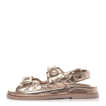 Chanel Iridescent Lambskin Quilted Velcro Dad Sandals 41 Light Bronze 1 of 9