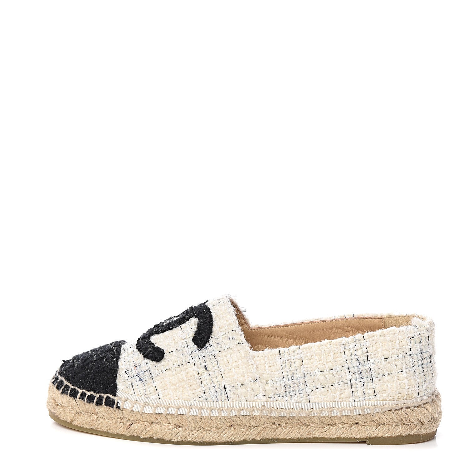 Chanel Tweed CC Espadrilles 38 Ecru White Blue Black 1 of 11