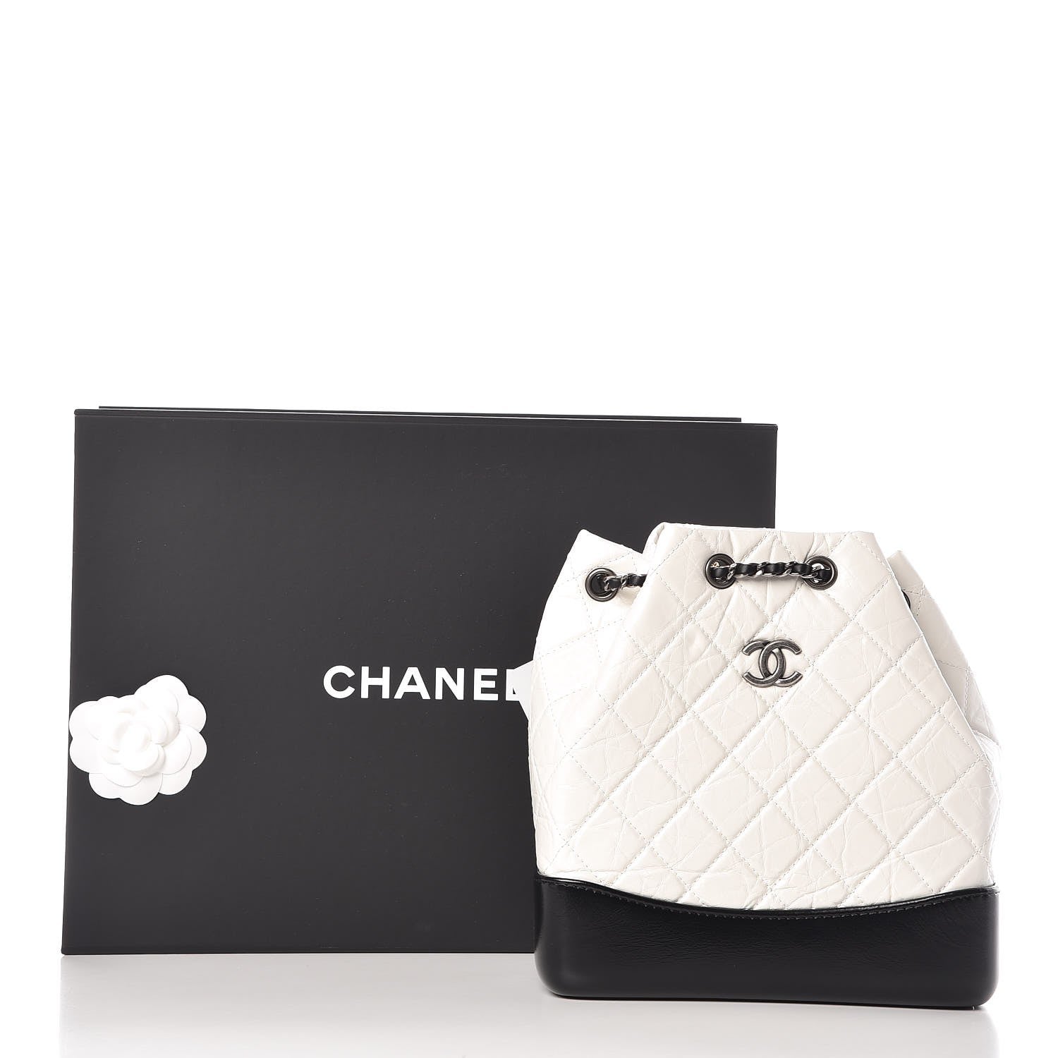 Chanel Aged Calfskin Quilted Small Gabrielle Backpack Black White 8 of 8