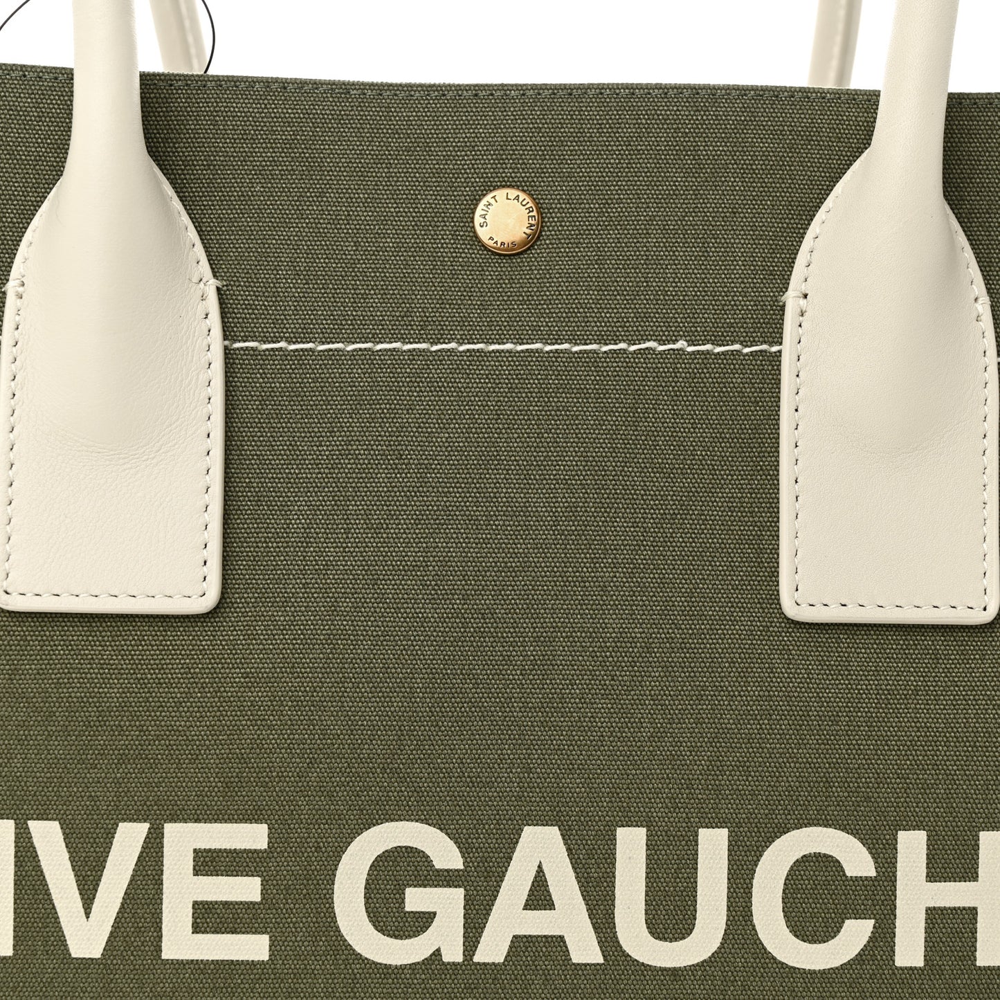 Linen Calfskin Small Rive Gauche Tote Military Green Blanc Vintage