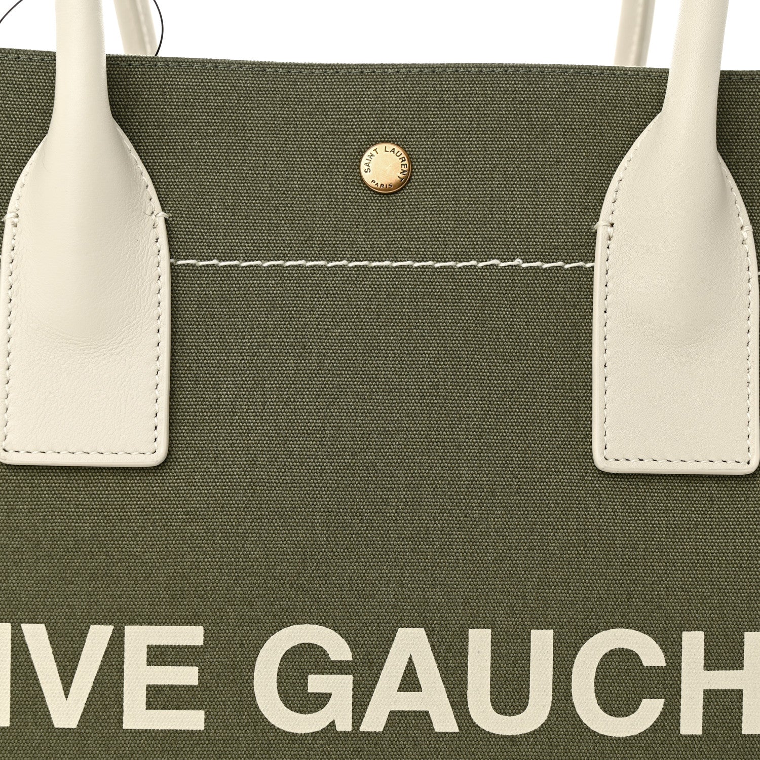 Saint Laurent Linen Calfskin Small Rive Gauche Tote Military Green Blanc Vintage 8 of 10