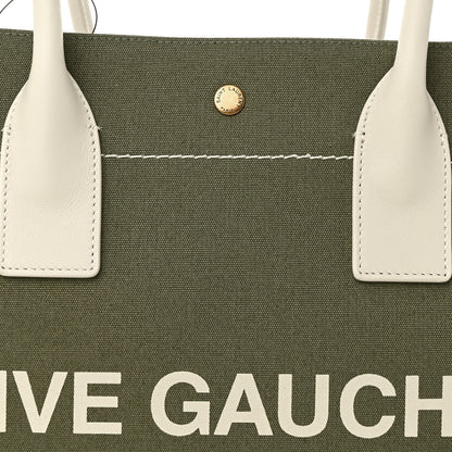 Saint Laurent Linen Calfskin Small Rive Gauche Tote Military Green Blanc Vintage 8 of 10