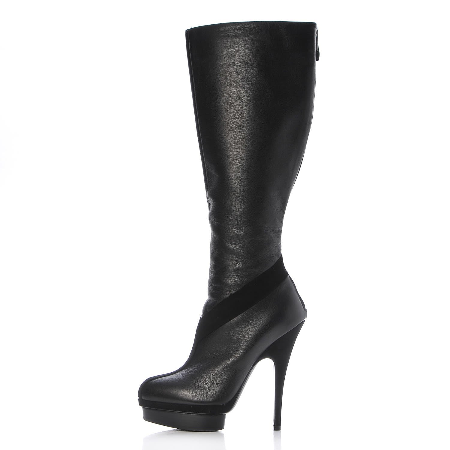 Saint Laurent Calfskin Suede Y Tribute 105 Platform Knee High Boots 38.5 Black 1 of 9