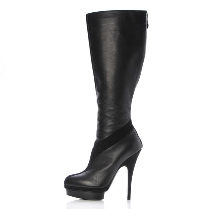 Saint Laurent Calfskin Suede Y Tribute 105 Platform Knee High Boots 38.5 Black 1 of 9