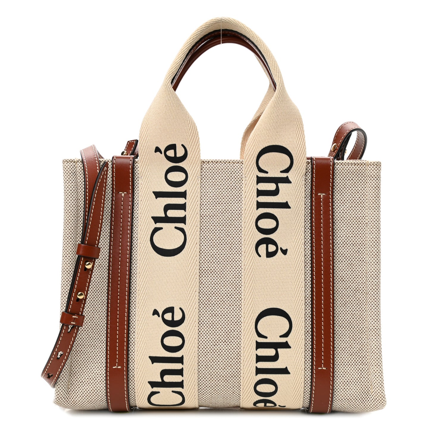 Cotton Calfskin Small Woody Ribbon Tote With Strap White Brown