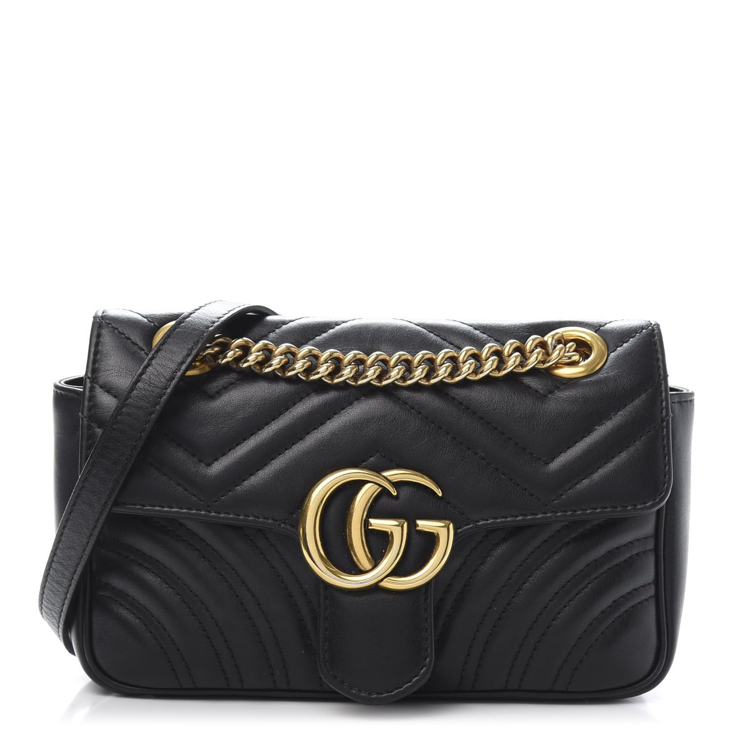 Calfskin Matelasse Mini GG Marmont Shoulder Bag Black